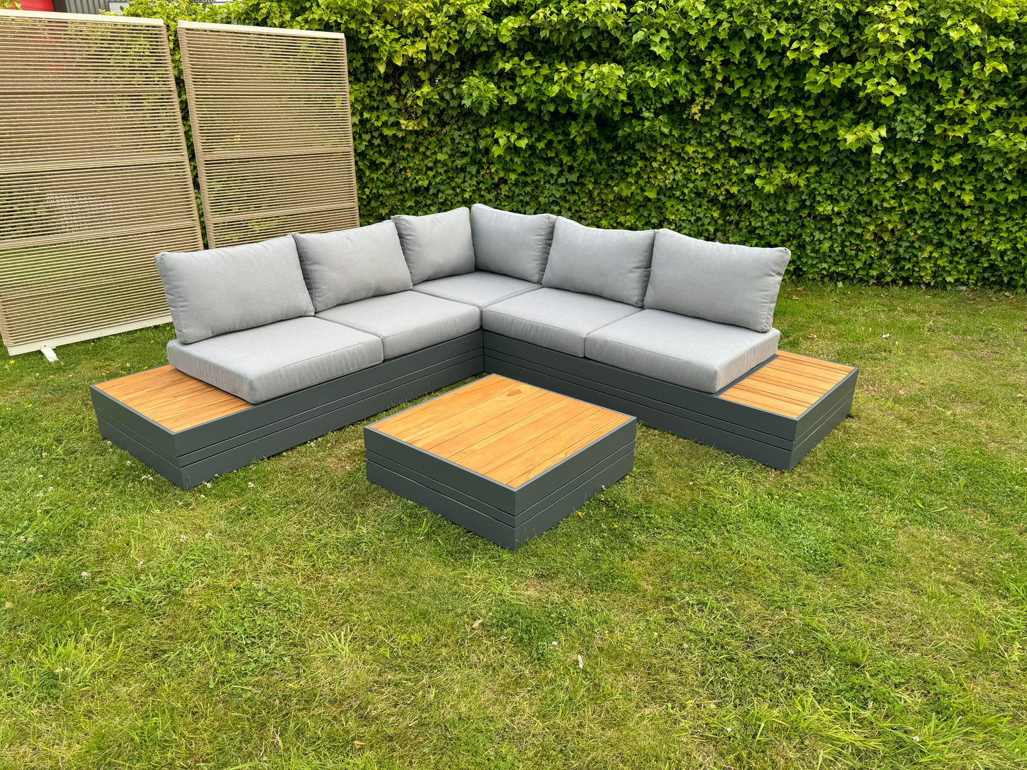 Hoek Loungeset - Formentera - Aluminium - Teak - Smoked Grey