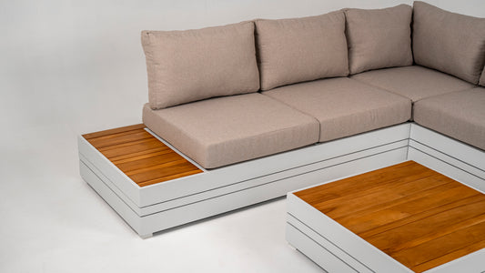 Hoek Loungeset - Formentera - Aluminium - Teak - Frost White