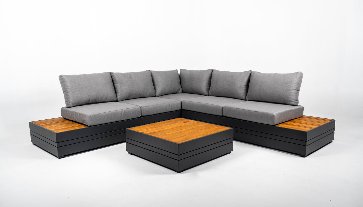 Hoek Loungeset - Formentera - Aluminium - Teak - Smoked Grey