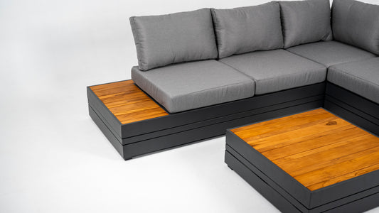 Hoek Loungeset - Formentera - Aluminium - Teak - Smoked Grey