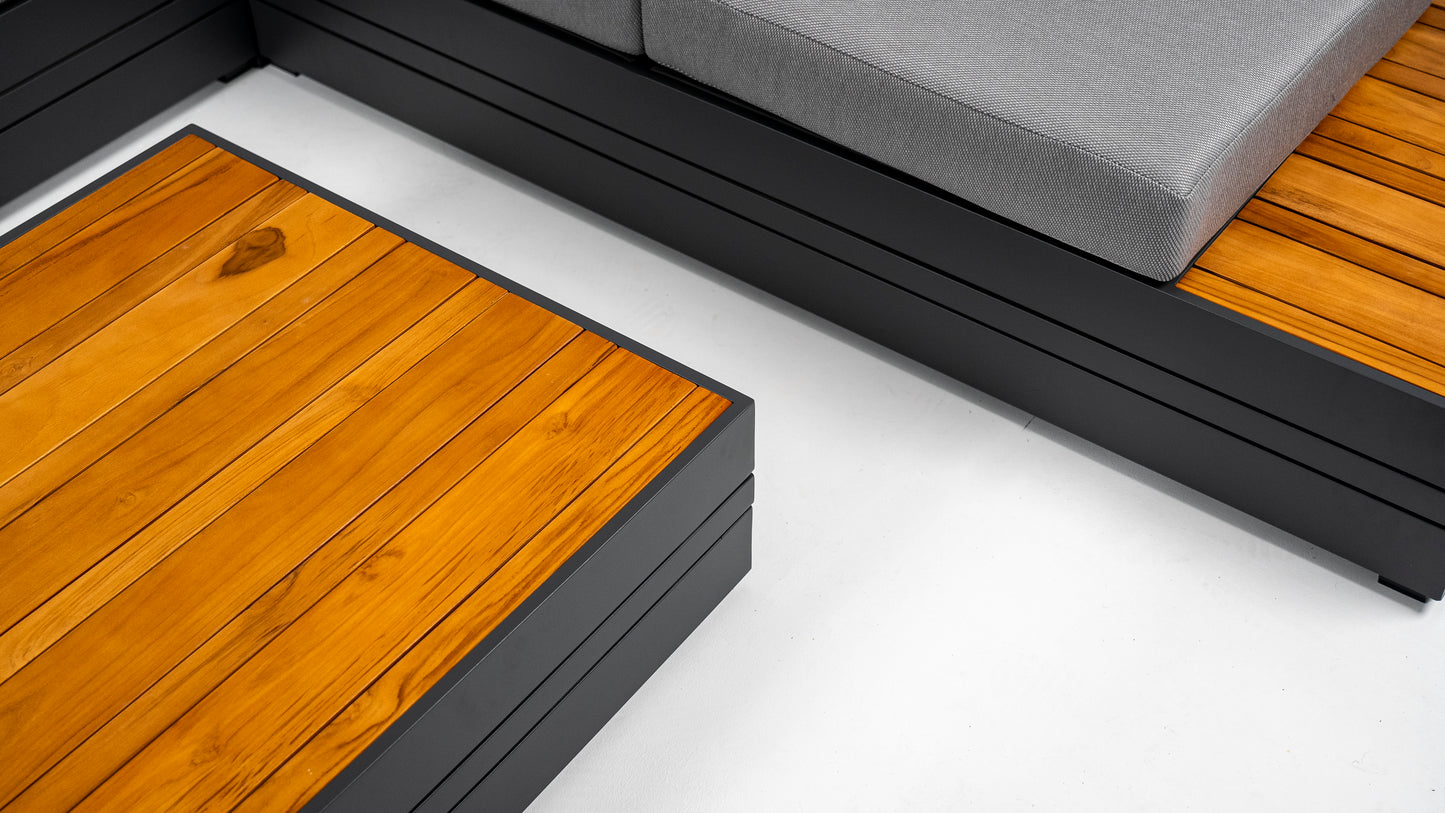 Hoek Loungeset - Formentera - Aluminium - Teak - Smoked Grey