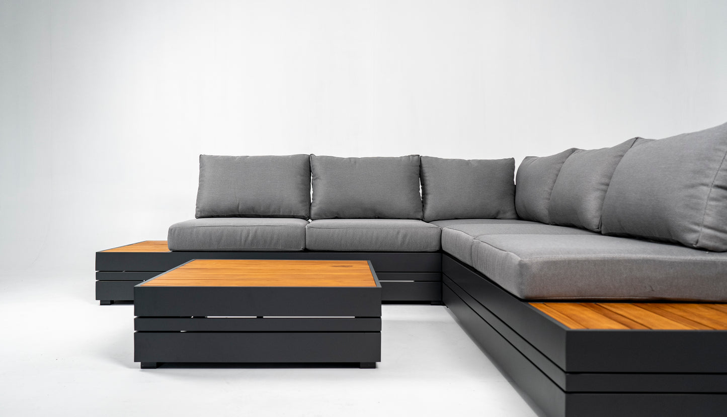 Hoek Loungeset - Formentera - Aluminium - Teak - Smoked Grey