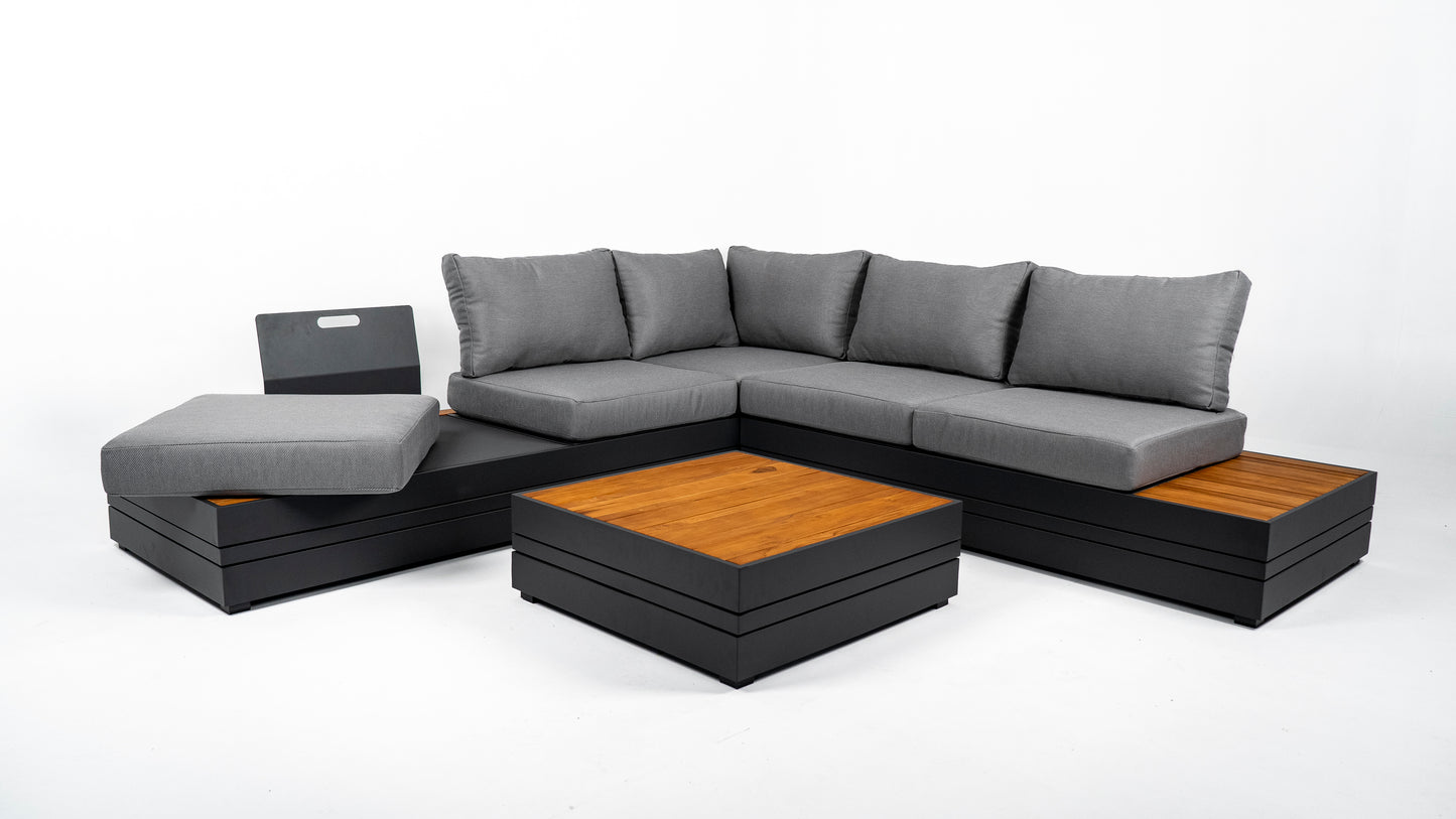 Hoek Loungeset - Formentera - Aluminium - Teak - Smoked Grey