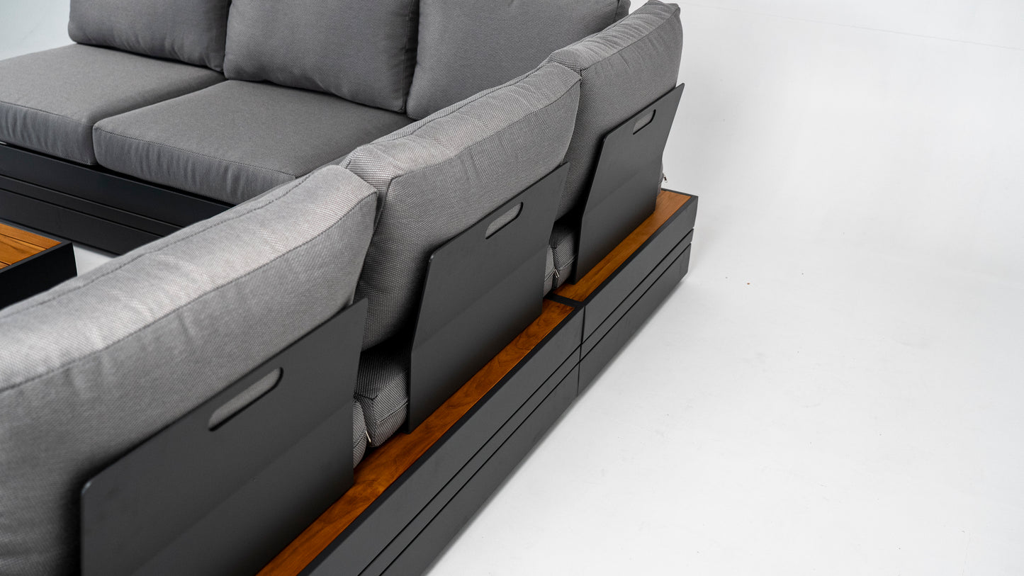 Hoek Loungeset - Formentera - Aluminium - Teak - Smoked Grey