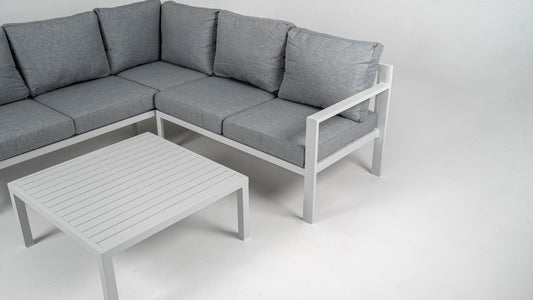 Hoek Loungeset - Hawaii - Aluminium - Wit/Lichtgrijs