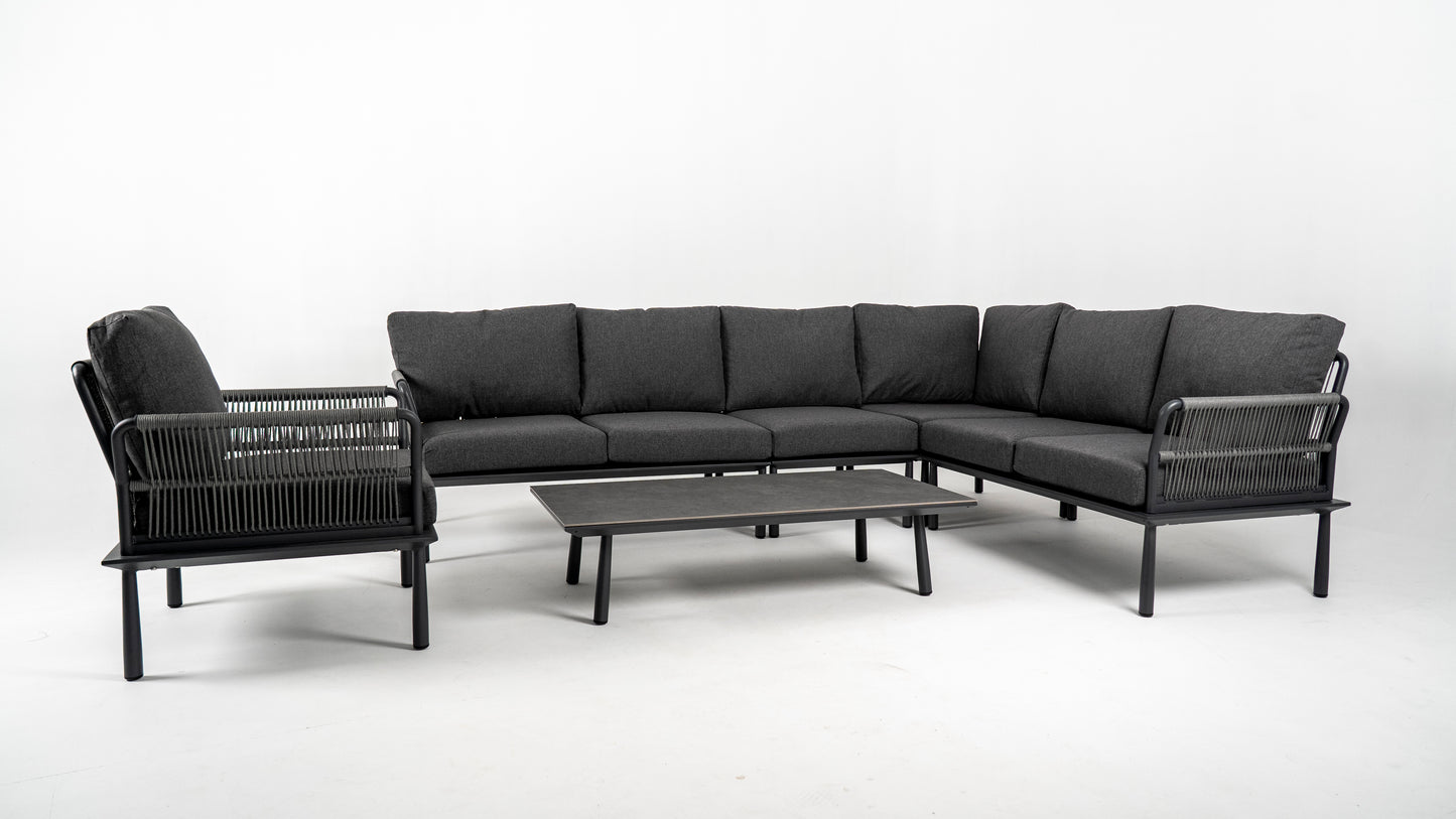 Hoek Loungeset - Trino - Aluminium - Antraciet - met tussenstuk