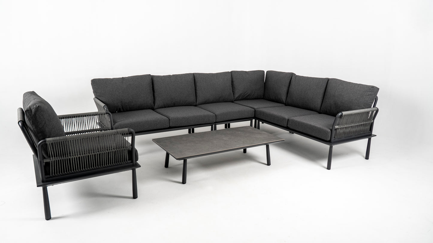 Hoek Loungeset - Trino - Aluminium - Antraciet - met tussenstuk