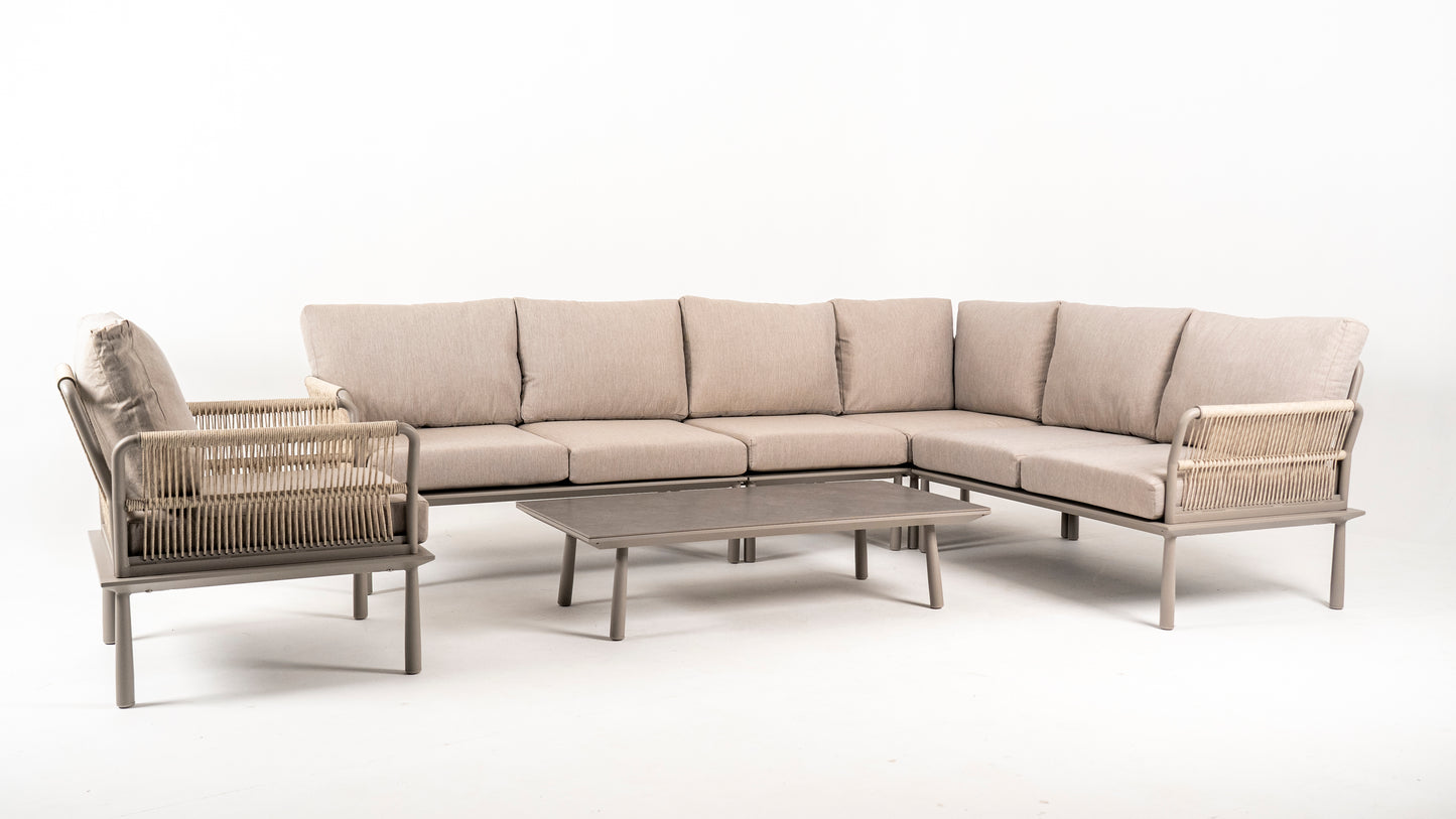 Hoek Loungeset - Trino - Aluminium - Beige - met tussenstuk