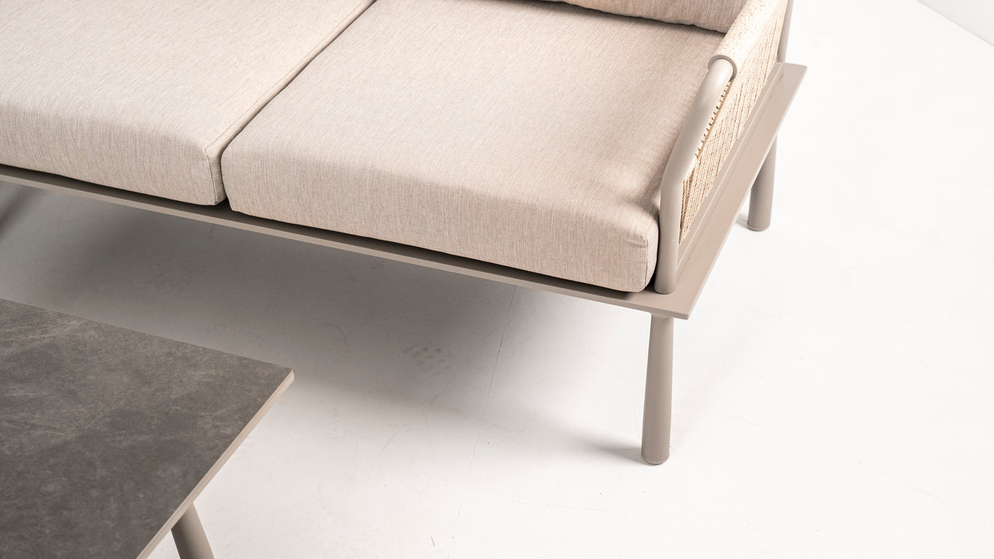 Hoek Loungeset - Trino - Aluminium - Beige - met tussenstuk