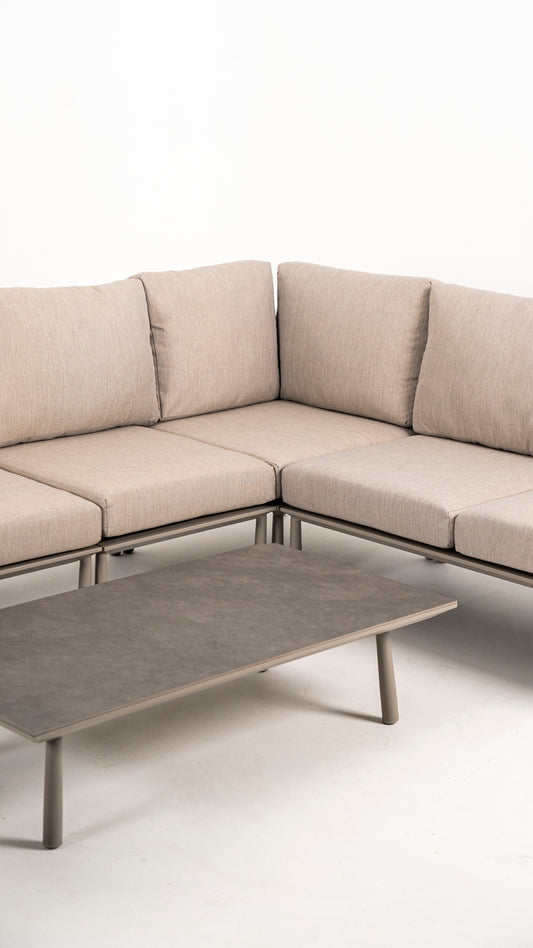 Hoek Loungeset - Trino - Aluminium - Beige - met tussenstuk