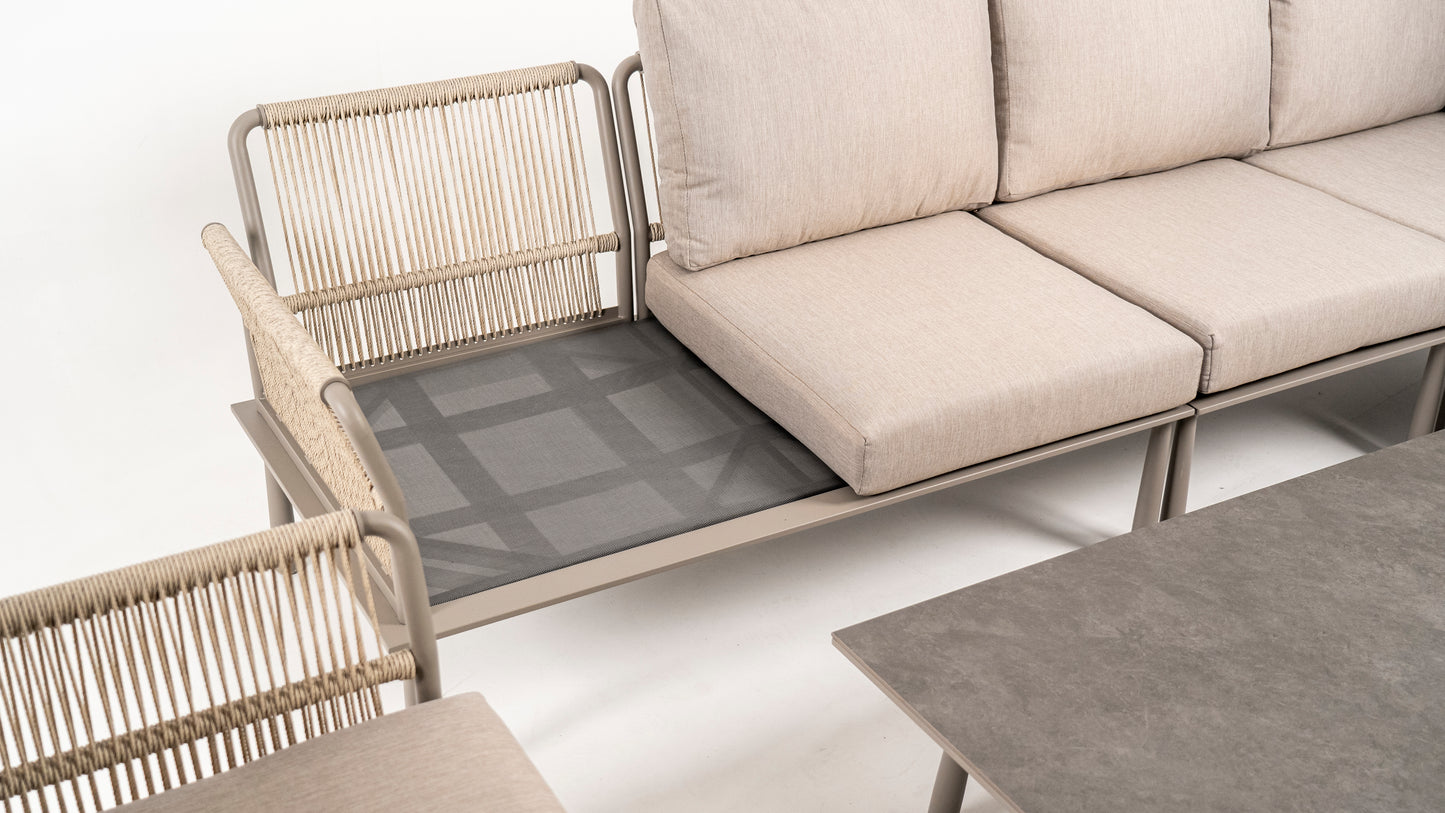 Hoek Loungeset - Trino - Aluminium - Beige - met tussenstuk
