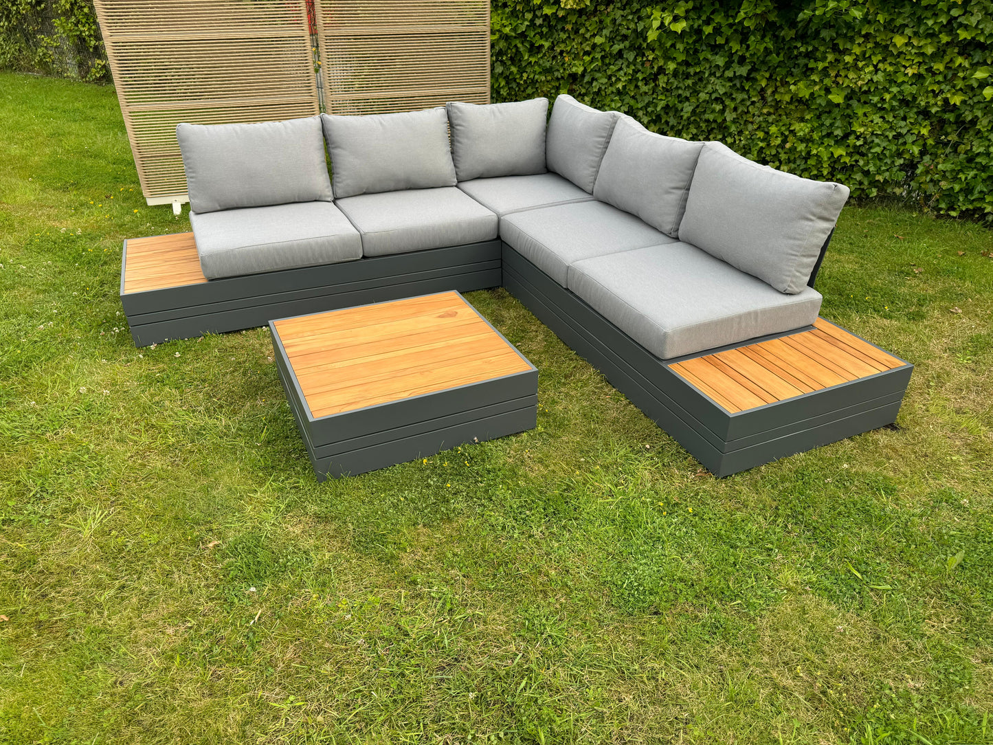 Hoek Loungeset - Formentera - Aluminium - Teak - Smoked Grey