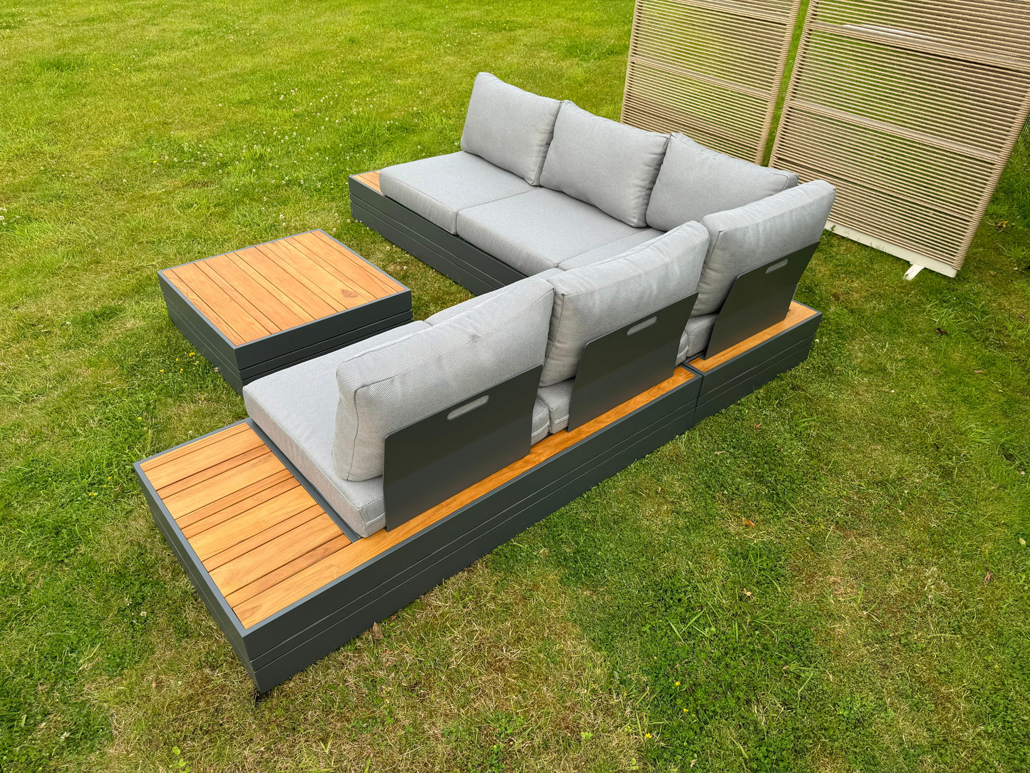 Hoek Loungeset - Formentera - Aluminium - Teak - Smoked Grey