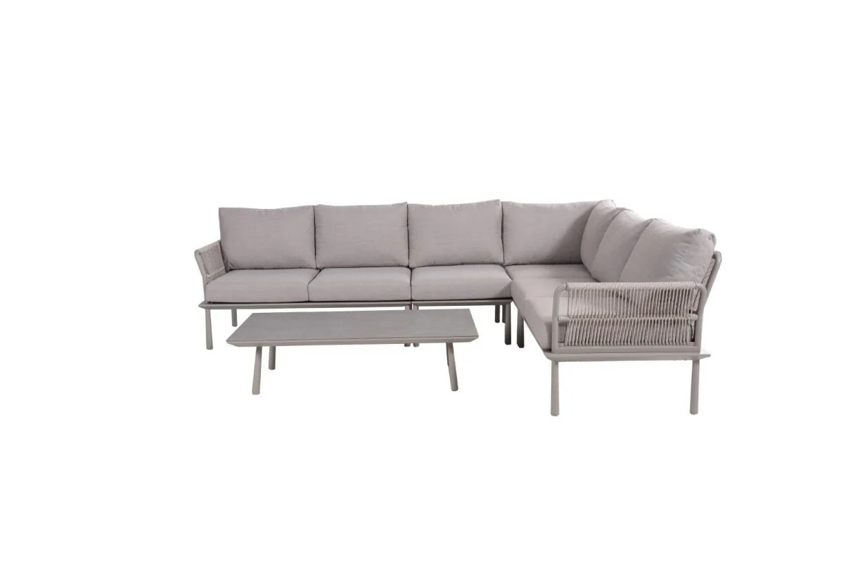 Hoek Loungeset - Trino - Aluminium - Beige - met tussenstuk