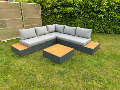 Hoek Loungeset - Formentera - Aluminium - Teak - Smoked Grey