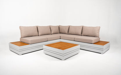 Hoek Loungeset - Formentera - Aluminium - Teak - Frost White