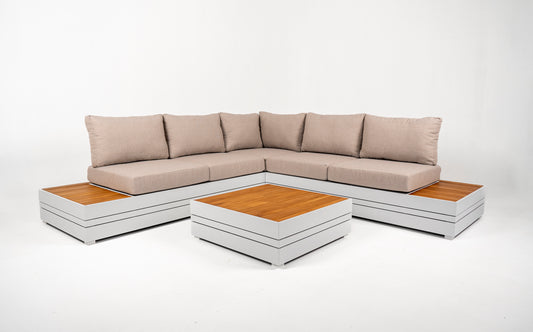 Hoek Loungeset - Formentera - Aluminium - Teak - Frost White