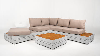 Hoek Loungeset - Formentera - Aluminium - Teak - Frost White