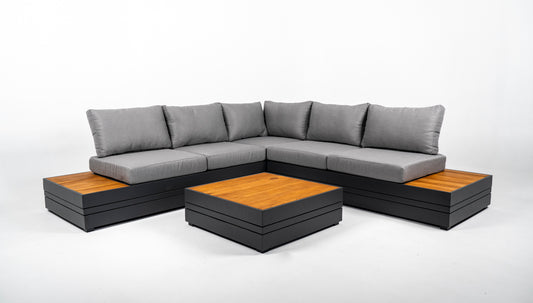 Hoek Loungeset - Formentera - Aluminium - Teak - Smoked Grey