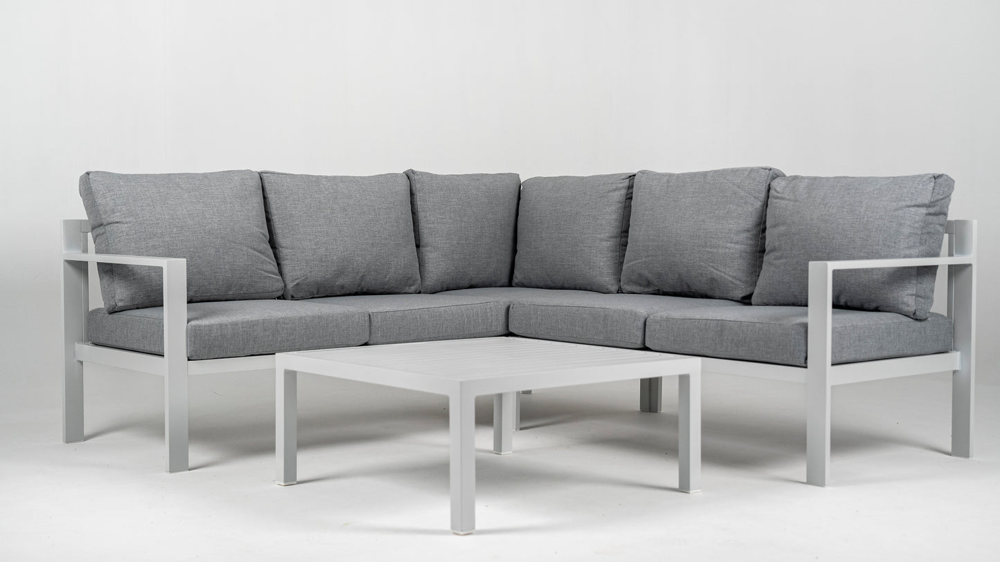 Hoek Loungeset - Hawaii - Aluminium - Wit/Lichtgrijs