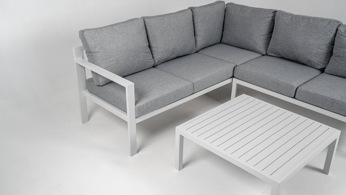Hoek Loungeset - Hawaii - Aluminium - Wit/Lichtgrijs