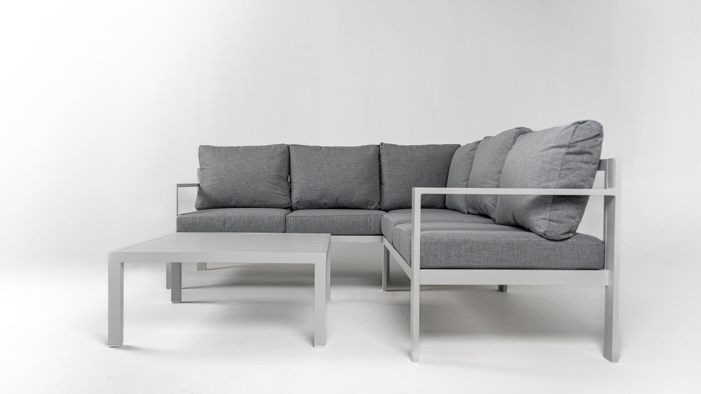 Hoek Loungeset - Hawaii - Aluminium - Wit/Lichtgrijs