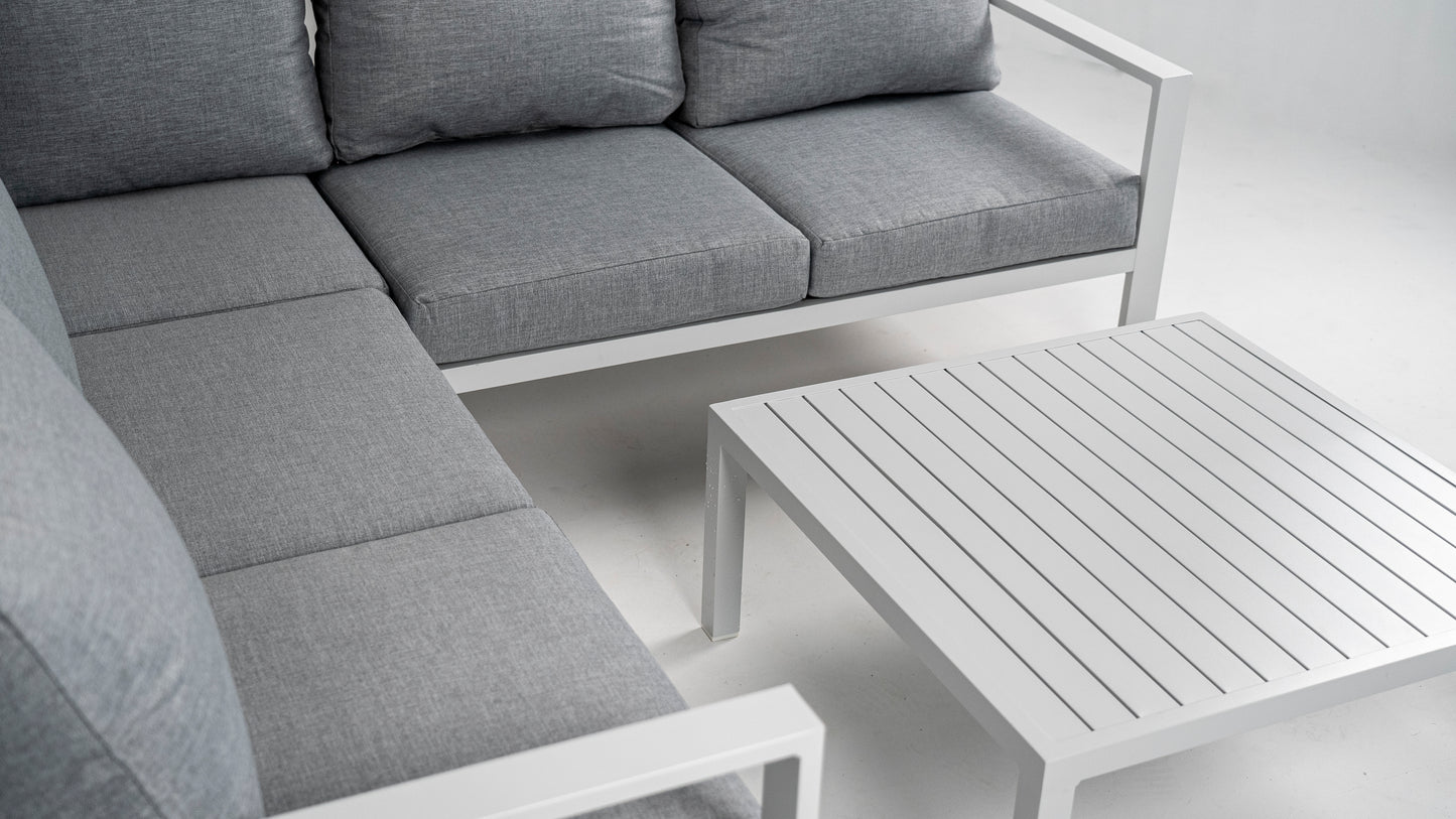 Hoek Loungeset - Hawaii - Aluminium - Wit/Lichtgrijs