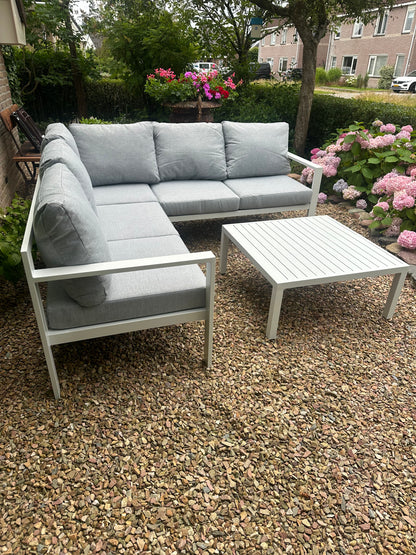 Hoek Loungeset - Hawaii - Aluminium - Wit/Lichtgrijs